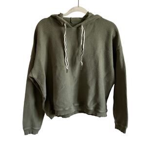 Aerie Green Ribbed Cropped Oversized Casual Hoodie - Size Medium